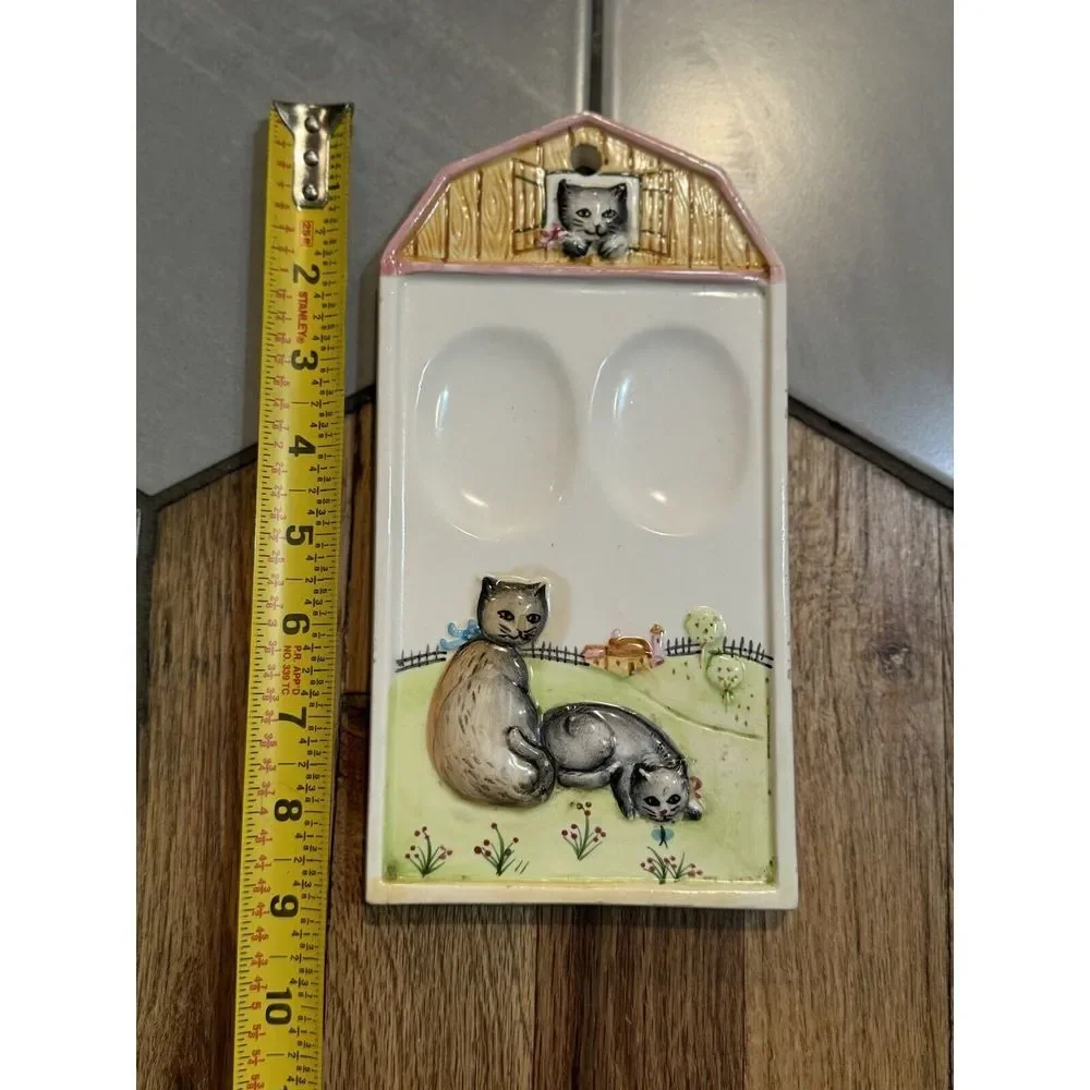 Ceramic Cat Wall Hanging Spoon Rest Trinket Tray Farm Cottagecore Kitty Barn